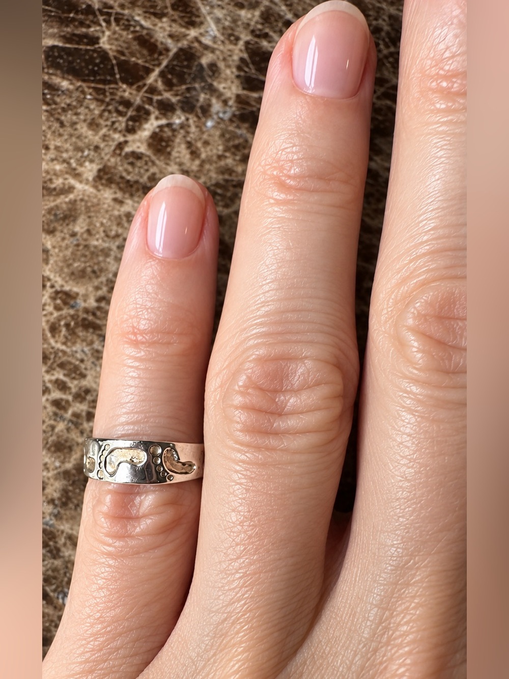 Sterling Silver Baby Feet Ring Adjustable Keepsake Gift for Mom or Child, Sz 2.5